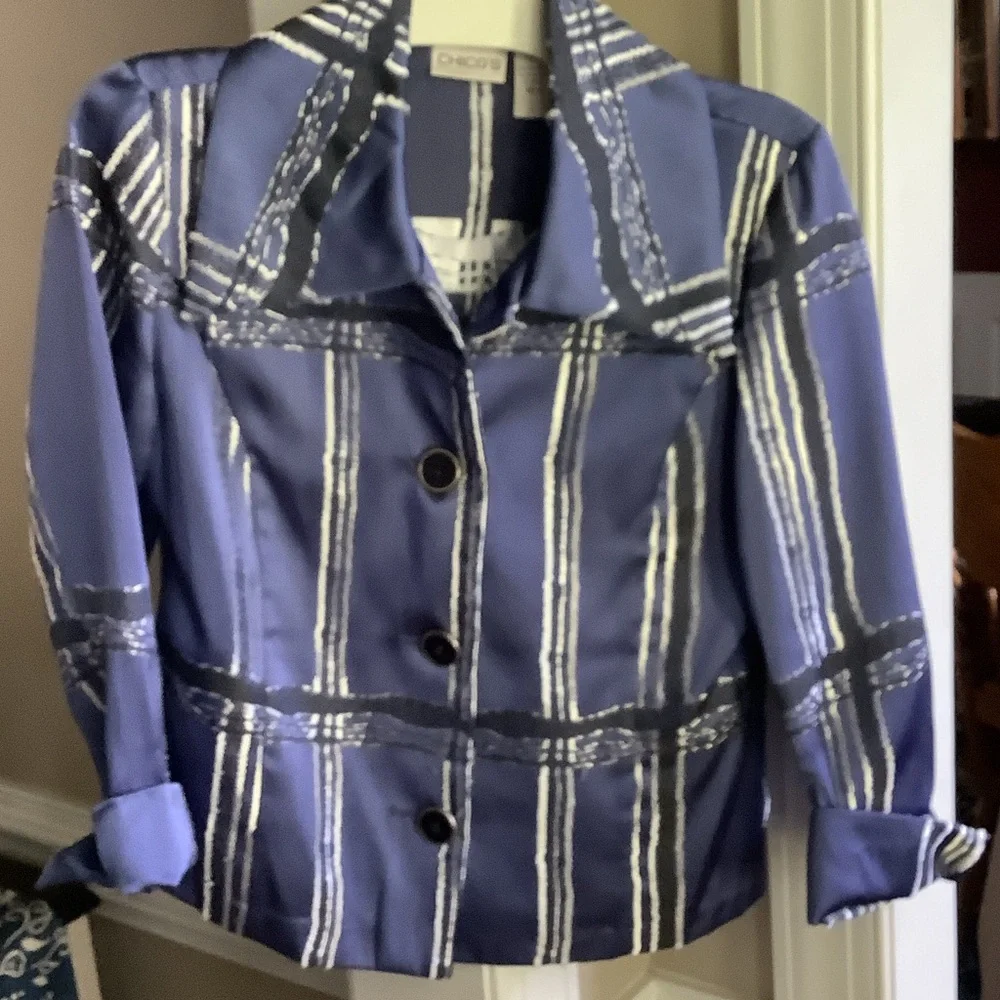 Chico's Blue‎ and White Plaid Blazer